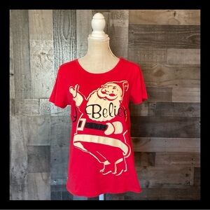 I Believe In Santa red t-shirt medium Christmas sparkly holiday party winter